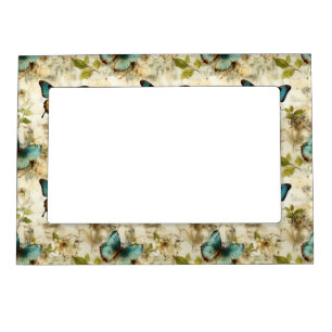 Colorful Vintage Butterflies and Flowers (1) Magnetic Frame