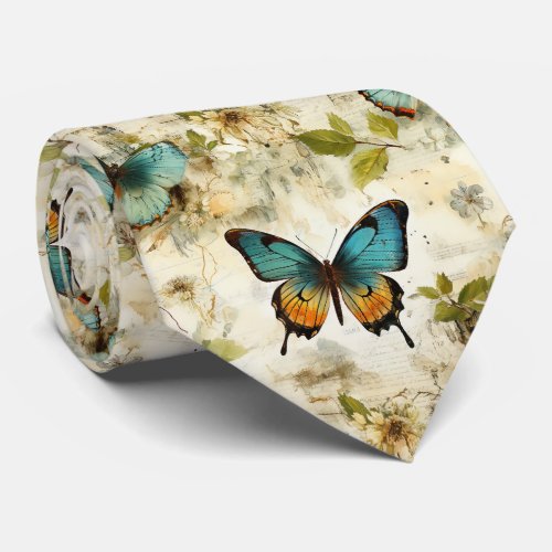 Colorful Vintage Butterflies and Flowers 1 Neck Tie