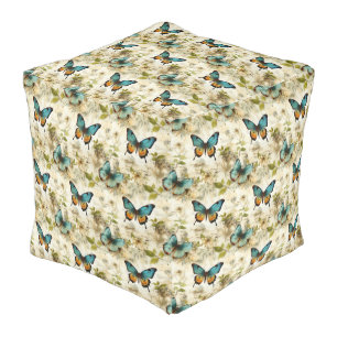 Colorful Vintage Butterflies and Flowers (1) Pouf
