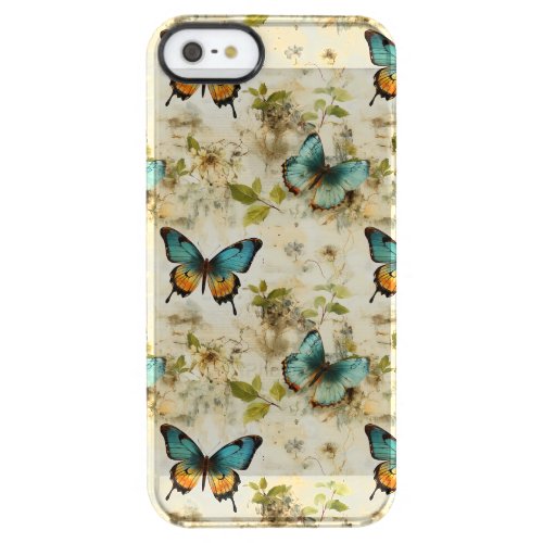 Colorful Vintage Butterflies and Flowers 1 Clear iPhone SE55s Case