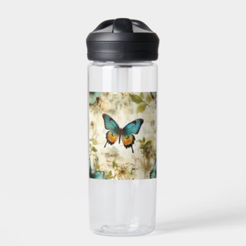 Colorful Vintage Butterflies and Flowers 1 Water Bottle