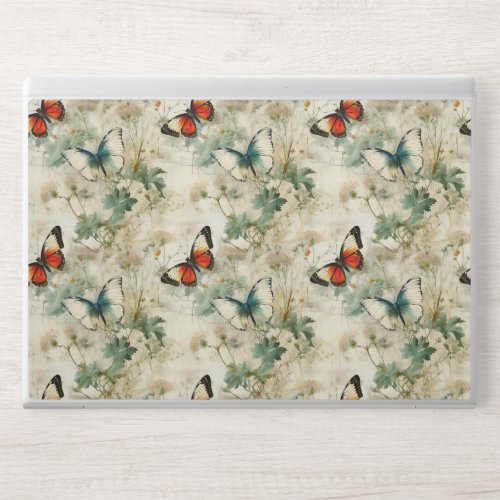 Colorful Vintage Butterflies and Flowers 2 HP Laptop Skin