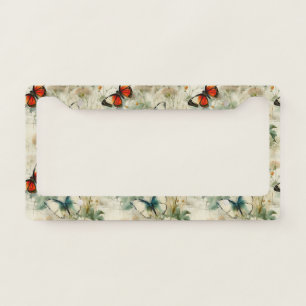 Colorful Vintage Butterflies and Flowers (2) License Plate Frame