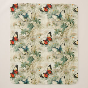 Colorful Vintage Butterflies and Flowers (2) Sherpa Blanket