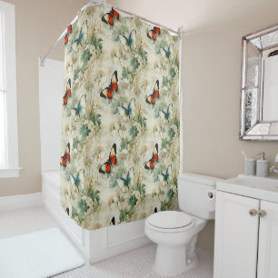 Colorful Vintage Butterflies and Flowers (2) Shower Curtain