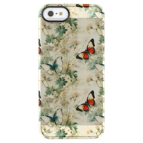 Colorful Vintage Butterflies and Flowers 2 Clear iPhone SE55s Case