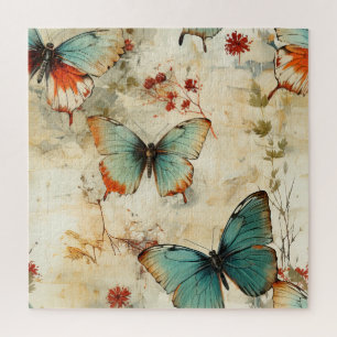Colorful Vintage Butterflies and Flowers (3) Jigsaw Puzzle