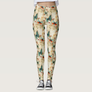 Colorful Vintage Butterflies and Flowers (3) Leggings