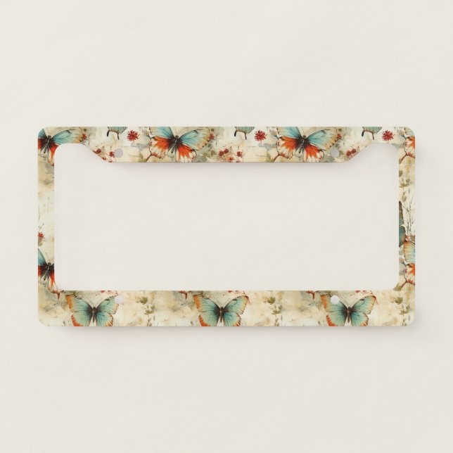 Colorful Vintage Butterflies and Flowers (3) License Plate Frame (Front)