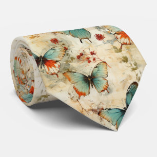 Colorful Vintage Butterflies and Flowers (3) Neck Tie