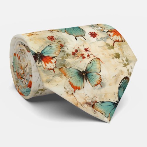Colorful Vintage Butterflies and Flowers 3 Neck Tie