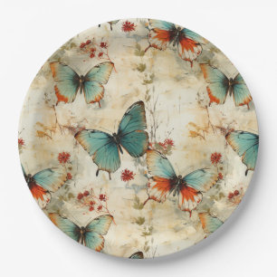Colorful Vintage Butterflies and Flowers (3) Paper Plates