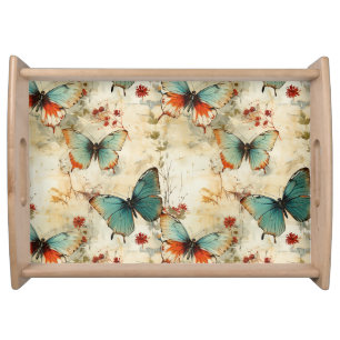 Colorful Vintage Butterflies and Flowers (3) Serving Tray