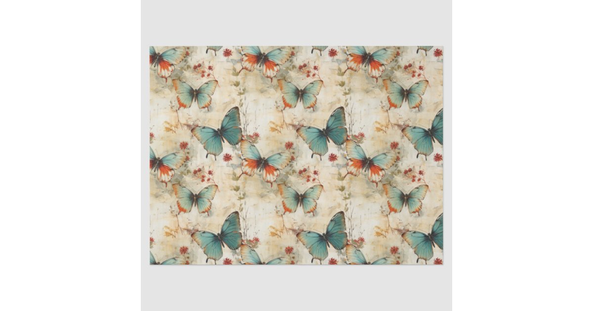 Colorful Vintage Butterflies and Flowers (3) Tissue Paper | Zazzle