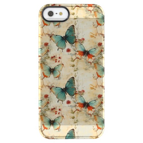 Colorful Vintage Butterflies and Flowers 3 Clear iPhone SE55s Case