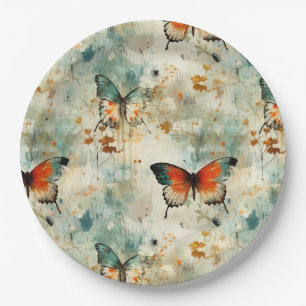 Colorful Vintage Butterflies and Flowers (4) Paper Plates