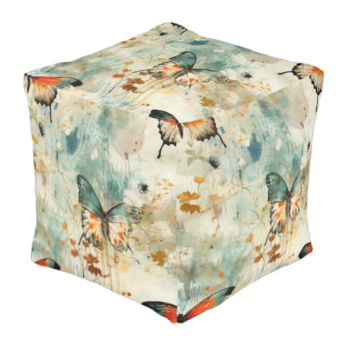 Colorful Vintage Butterflies and Flowers 4 Pouf