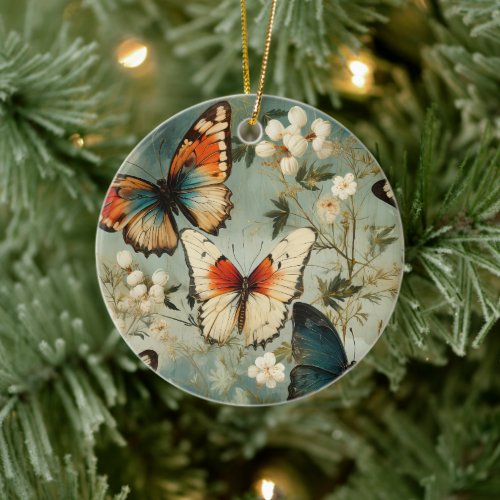 Colorful Vintage Butterflies and Flowers (5) Ceramic Ornament