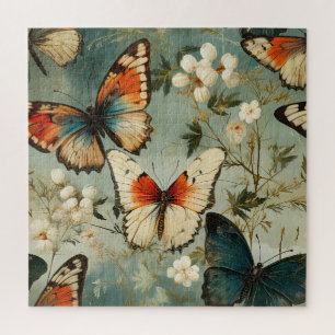 Colorful Vintage Butterflies and Flowers (5) Jigsaw Puzzle