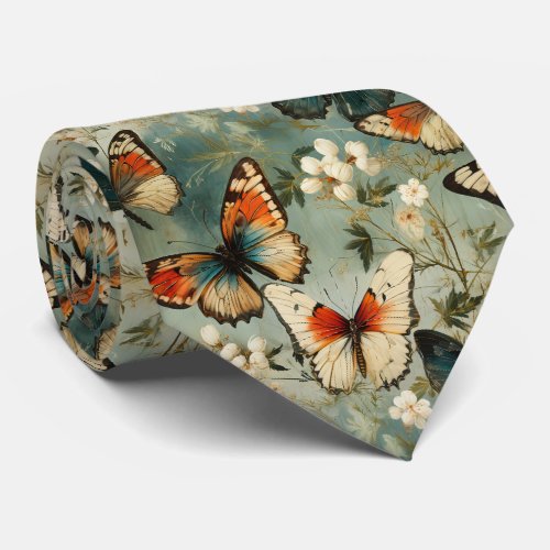 Colorful Vintage Butterflies and Flowers 5 Neck Tie
