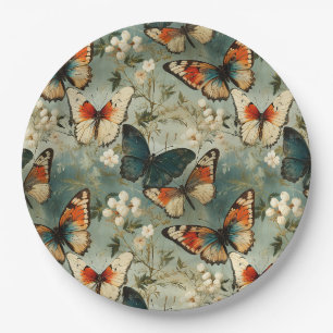 Colorful Vintage Butterflies and Flowers (5) Paper Plates