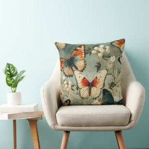 Colorful Vintage Butterflies and Flowers (5) Throw Pillow