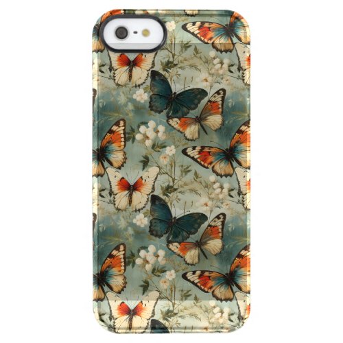 Colorful Vintage Butterflies and Flowers 5 Clear iPhone SE55s Case