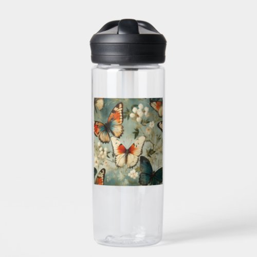 Colorful Vintage Butterflies and Flowers 5 Water Bottle