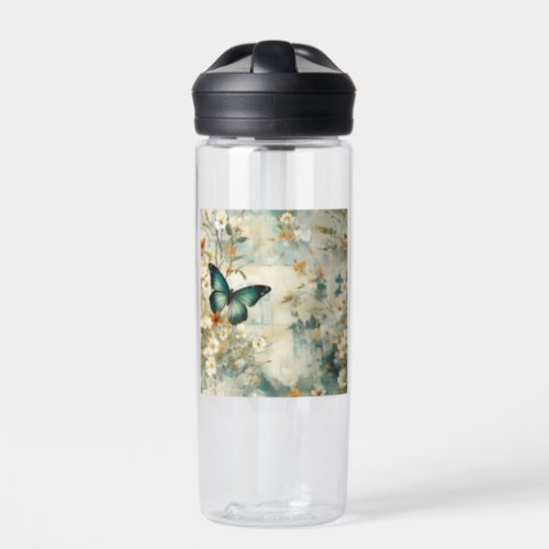 Colorful Vintage Butterflies and Flowers 6 Water Bottle