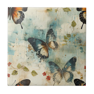 Colorful Vintage Butterflies and Flowers (7) Ceramic Tile