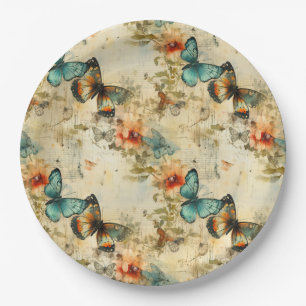 Colorful Vintage Butterflies and Flowers (8) Paper Plates