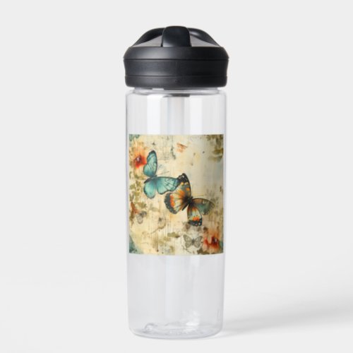 Colorful Vintage Butterflies and Flowers 8 Water Bottle