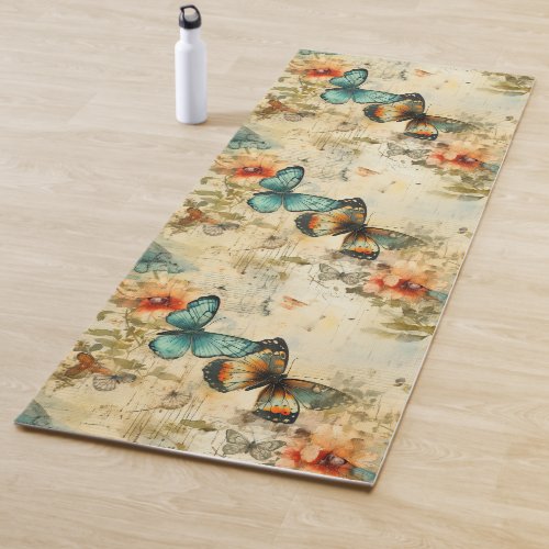 Colorful Vintage Butterflies and Flowers 8 Yoga Mat