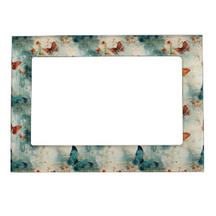 Colorful Vintage Butterflies and Flowers (9) Magnetic Frame