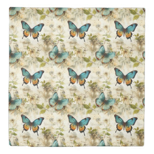 Colorful Vintage Butterflies and Flowers Duvet Cover