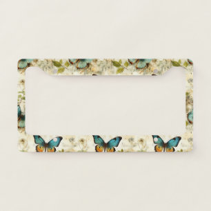 Colorful Vintage Butterflies and Flowers License Plate Frame