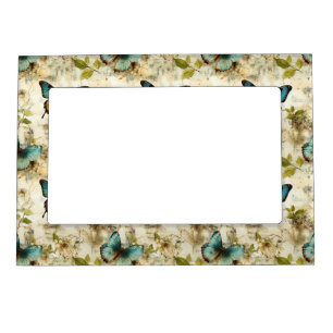 Colorful Vintage Butterflies and Flowers Magnetic Frame
