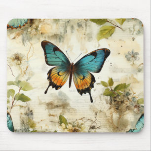 Colorful Vintage Butterflies and Flowers Mouse Pad