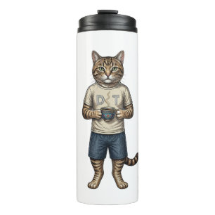 Colorful Vintage Cat Drinking Coffee Retro Animal Thermal Tumbler