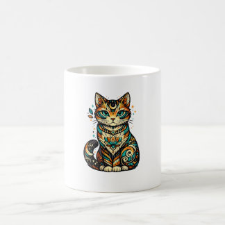 Colorful Vintage Cat Mug – Cute Whimsical Cat Love