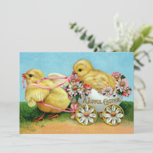 Colorful Vintage Chicks & Flowers Easter Holiday Card
