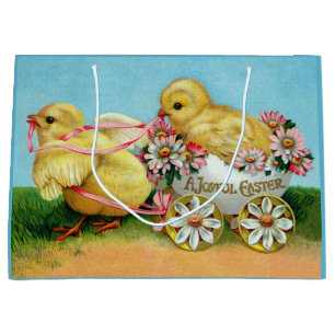 Colorful Vintage Chicks & Flowers Easter Large Gift Bag