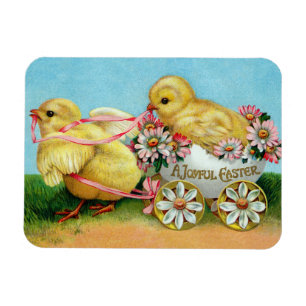 Colorful Vintage Chicks & Flowers Easter Magnet