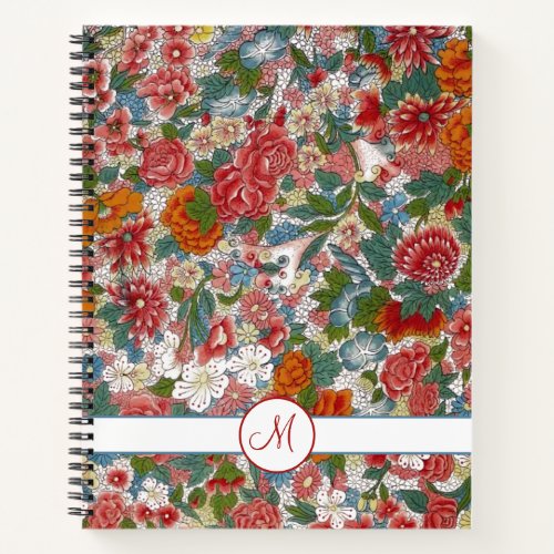 Colorful Vintage Chinoiserie Floral Monogram Noteb Notebook