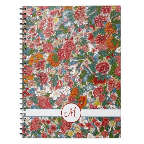 Colorful Vintage Chinoiserie Floral Monogram Notebook