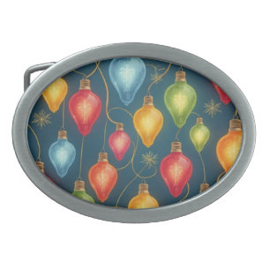 Colorful, vintage Christmas lights decor Belt Buckle