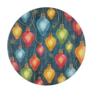 Colorful, vintage Christmas lights decor Cutting Board