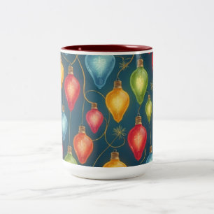 Colorful, vintage Christmas lights decor Two-Tone Coffee Mug