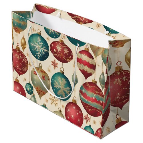 Colorful Vintage Christmas Ornaments  Large Gift Bag