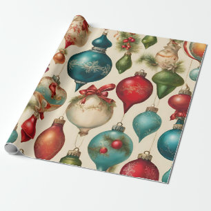 Colorful Vintage Christmas Ornaments Wrapping Paper